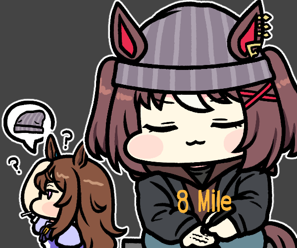 2girls, 8_mile_(movie), :3, ?, animal_ears, beanie, black_sweater, brown_hair