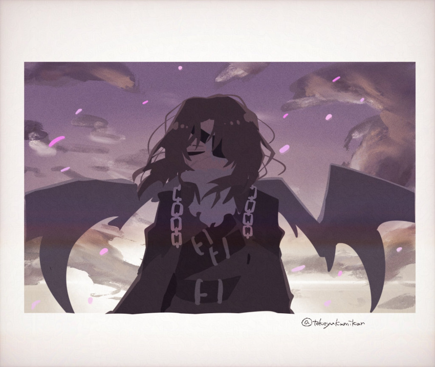 1boy, belt, brown_belt, brown_coat, brown_hair, chain, closed_eyes, coat