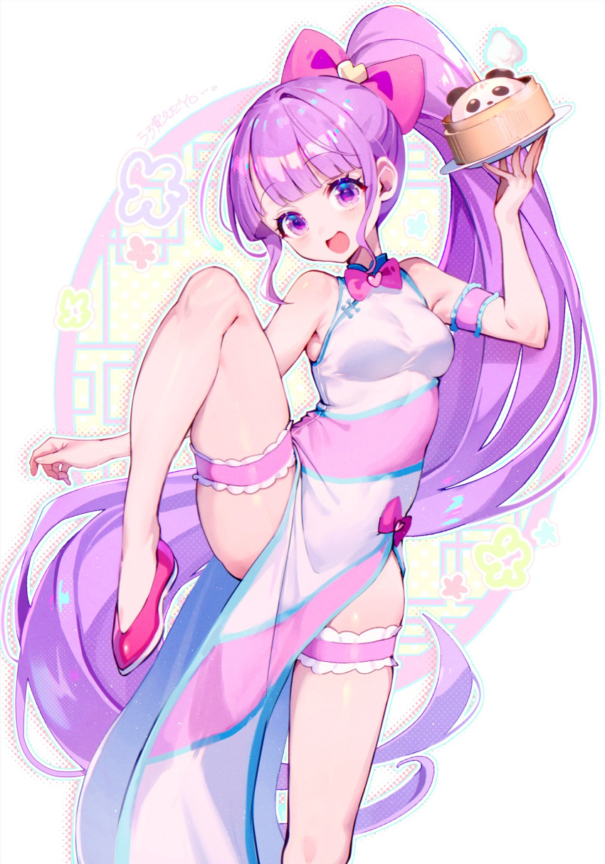 1girl, :d, aikatsu!_x_pripara_the_movie_-deai_no_kiseki!-, alternate_body_size, alternate_breast_size_(larger), alternate_hairstyle, arm_strap, bare_shoulders