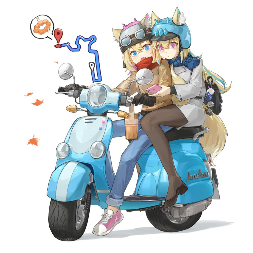 2girls, animal_ear_fluff, blue_eyes, commentary, dahaidan, driving, fuwawa_abyssgard, helmet