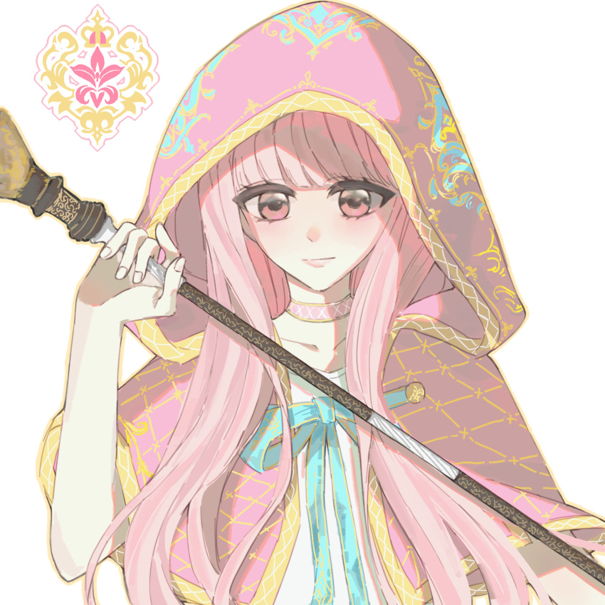 1girl, argyle_cloak, argyle_clothes, blue_bow, blue_bowtie, blunt_bangs, bow, bowtie