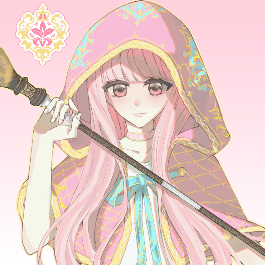 1girl, argyle_cloak, argyle_clothes, blue_bow, blue_bowtie, blunt_bangs, bow, bowtie