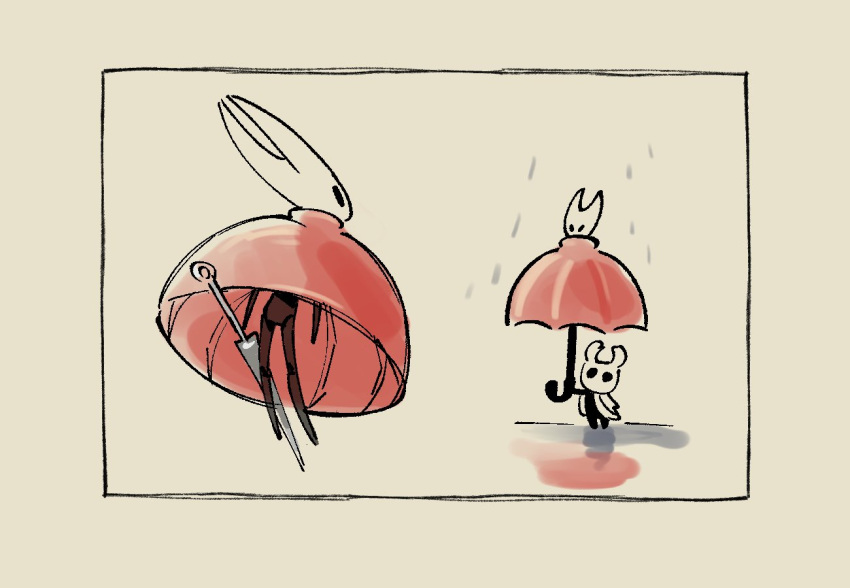 1girl, 1other, arthropod_girl, black_eyes, black_skin, cloak, colored_skin, commentary