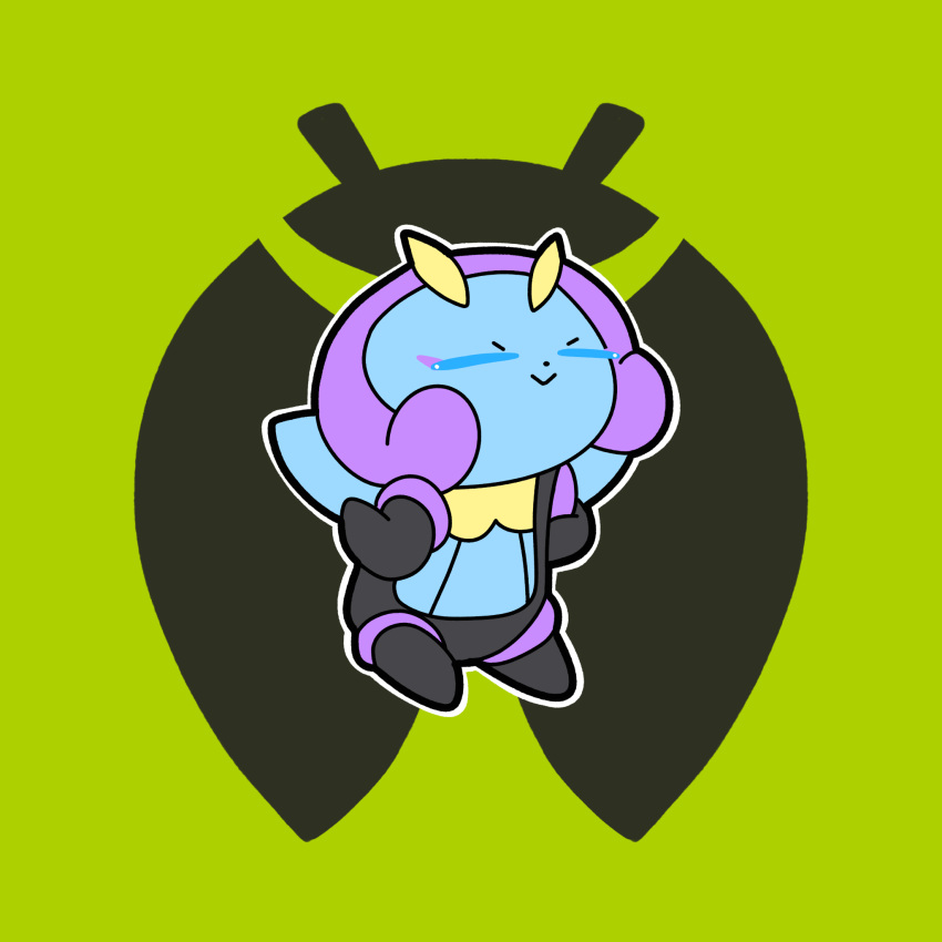 antennae, closed_eyes, dailydoofypokemon, full_body, green_background, highres, illumise, insect_wings, logo, logo_background, no_humans, pokemon, pokemon_(creature), solo, wings