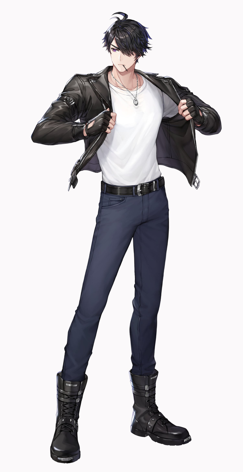 1boy, absurdres, adjusting_clothes, ahoge, artist_request, belt, black_belt, black_boots