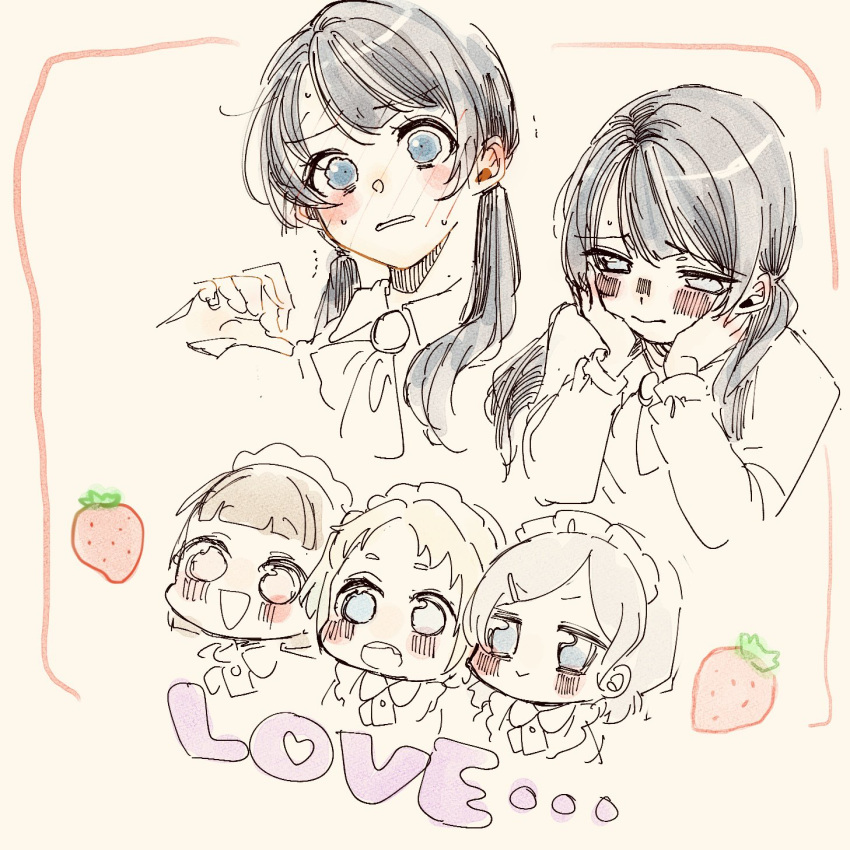 4girls, blonde_hair, blue_eyes, blush, brown_hair, center-flap_bangs, ceras_yanagida_lilienfeld, cho_toutoi_love~