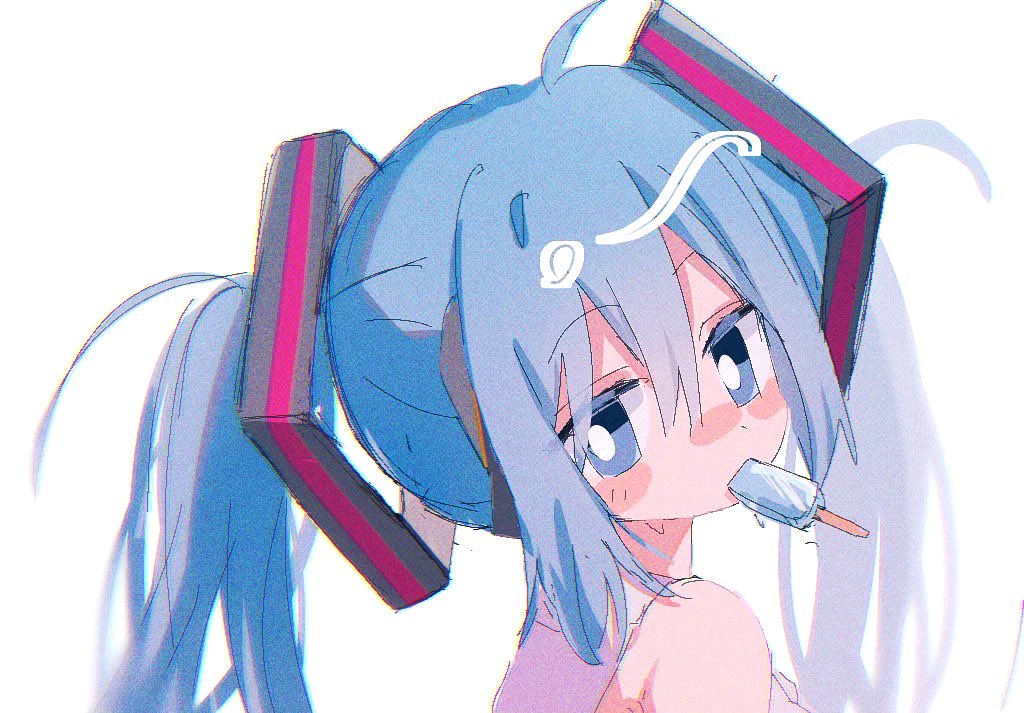 1girl, aqua_hair, bare_shoulders, blue_eyes, blue_hair, blush, commentary, detached_sleeves