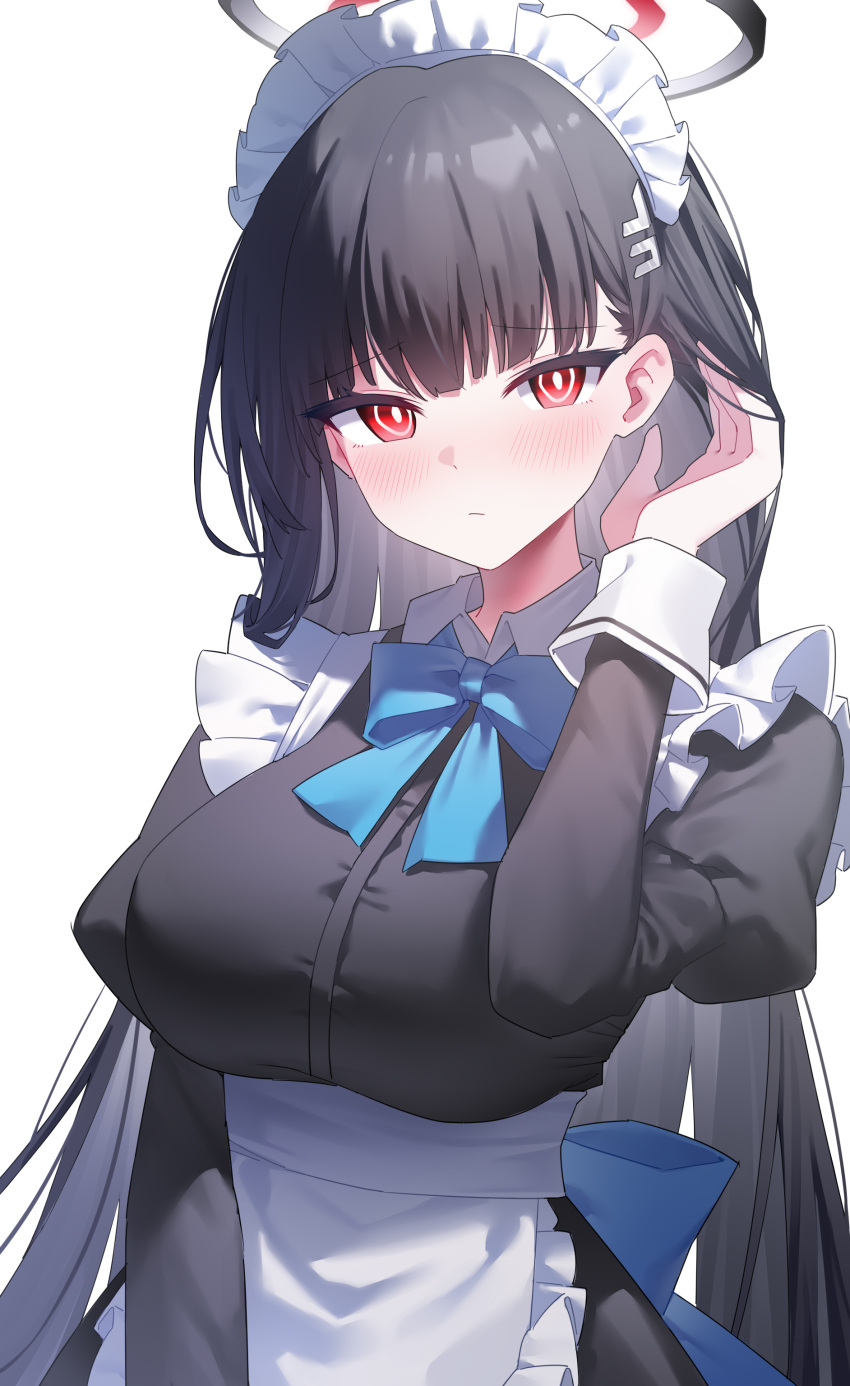 1girl, absurdres, apron, blue_archive, blue_bow, blue_bowtie, blush, bow