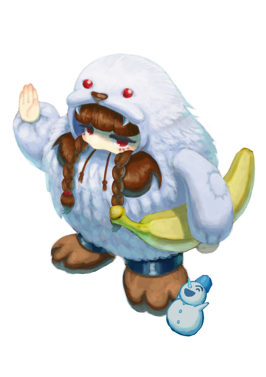1girl, absurdres, banana, braid, brown_hair, darkstalkers, food, fruit