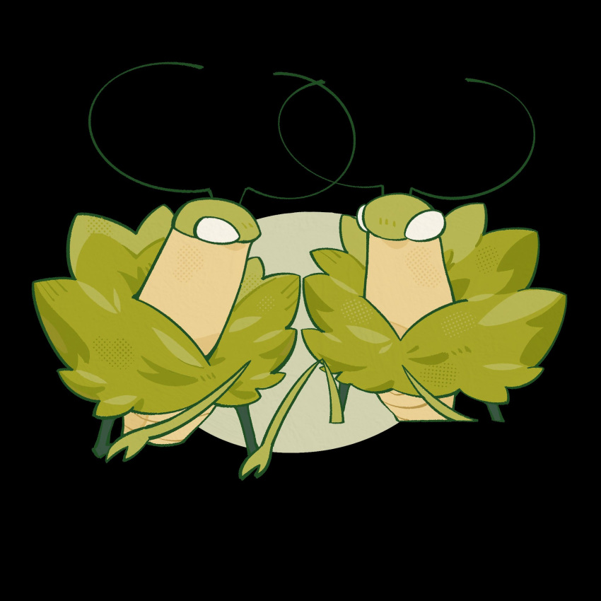 2boys, antennae, arthropod_boy, black_background, empty_eyes, english_commentary, green_prince_(hollow_knight), highres