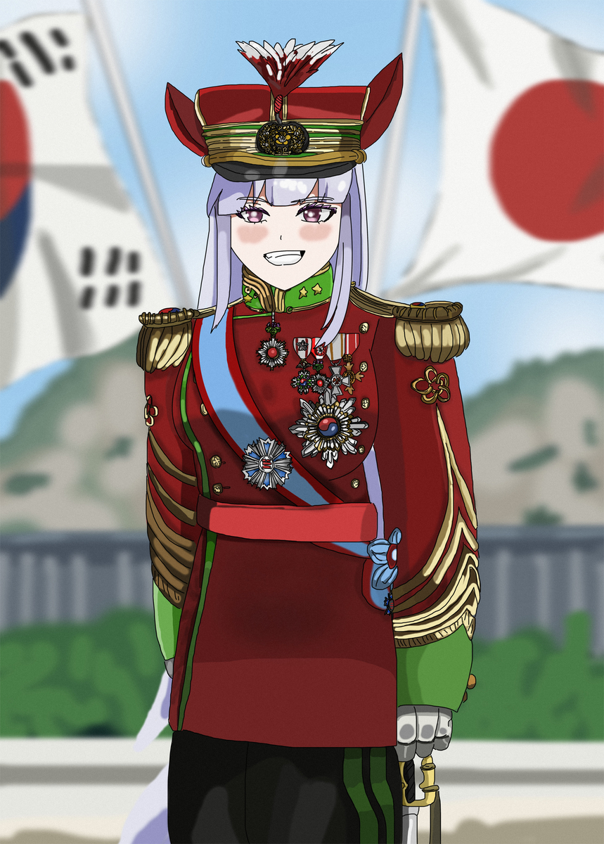 animal_ears, gold_ship_(umamusume), hat, highres, horse_ears, horse_girl, image_sample, imperial_korean_army