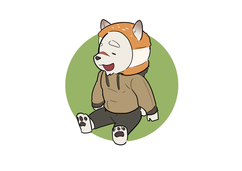 1boy, 47fuse, absurdres, animal_ears, barefoot, bear_boy, bear_ears, brown_hoodie