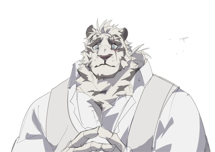 1boy, 47fuse, arknights, closed_eyes, english_commentary, furry, furry_male, index_fingers_together