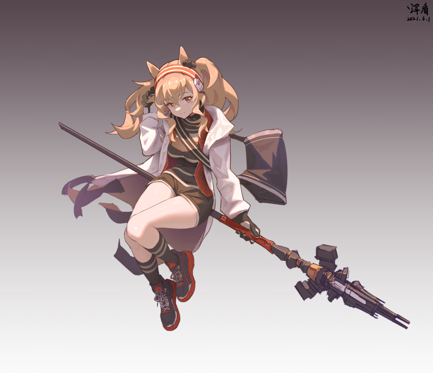 1girl, absurdres, angelina_(arknights), animal_ears, arknights, arm_up, black_bag, black_collar