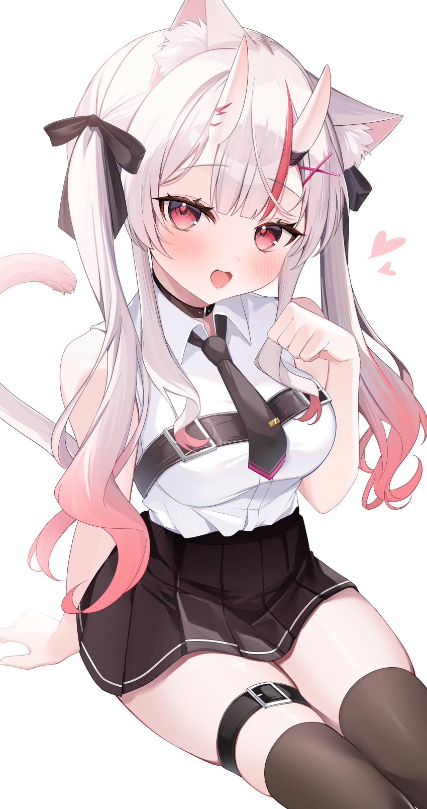 1girl, :d, absurdres, animal_ear_fluff, animal_ears, black_choker, black_necktie, black_ribbon