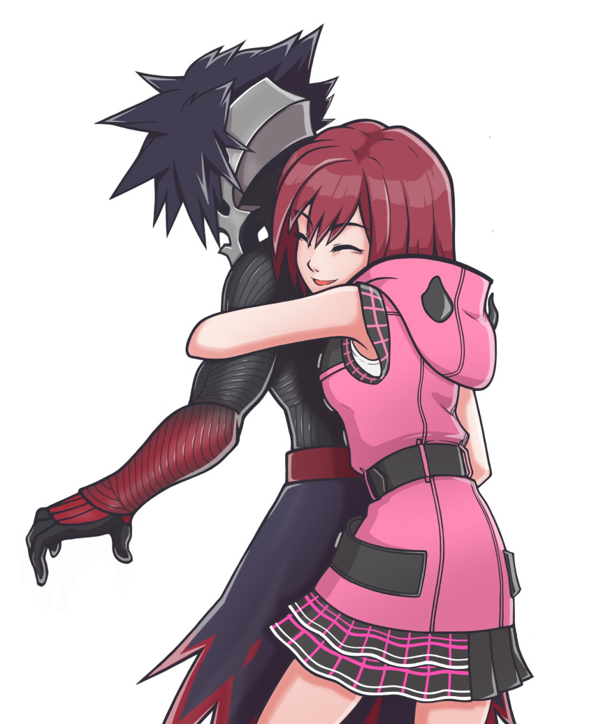 1boy, 1girl, black_hair, closed_eyes, commentary, english_commentary, highres, hood