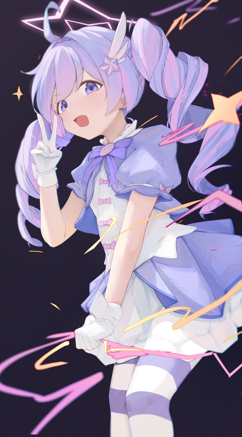 1girl, absurdres, black_background, blue_archive, bow, bowtie, dress, eiyuo