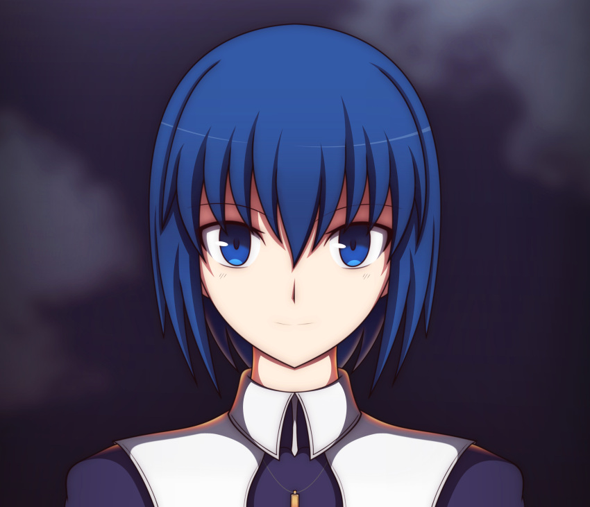 1girl, absurdres, black_dress, blue_eyes, blue_hair, ciel_(tsukihime), cross, dress