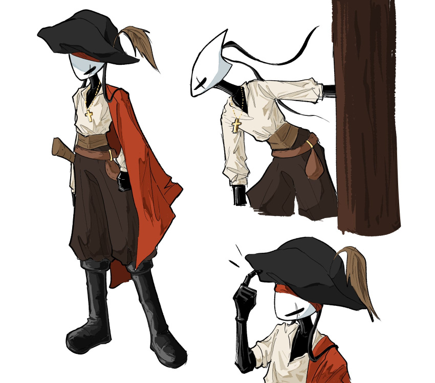 1girl, aannyeongh40018, alternate_costume, arthropod_girl, belt, black_boots, black_eyes, black_hat