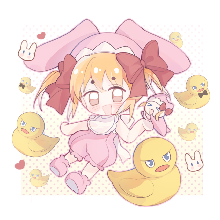>_<, 2girls, animal_ear_headwear, animal_ears, back_bow, bare_arms, bare_shoulders, bib
