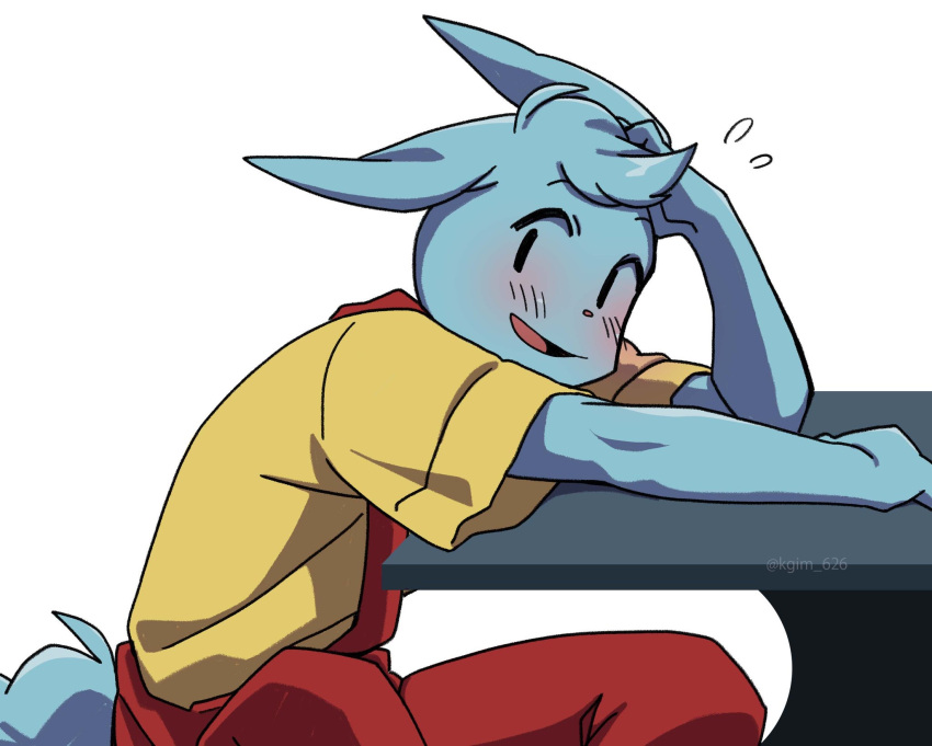 1boy, animal_ears, blush, flying_sweatdrops, furry, furry_male, highres, kageimo