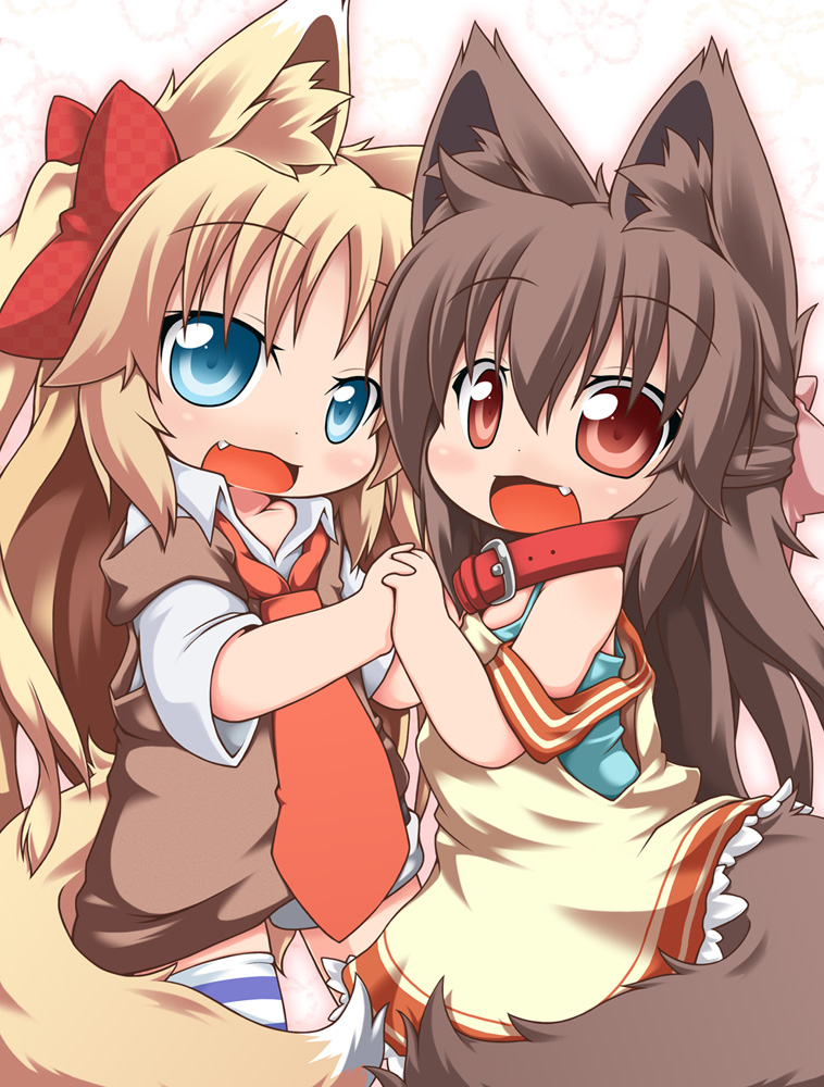 animal_ears, blonde_hair, blue_eyes, brown_eyes, brown_hair, chisa_(kuroneko_liger), collar, dog_ears