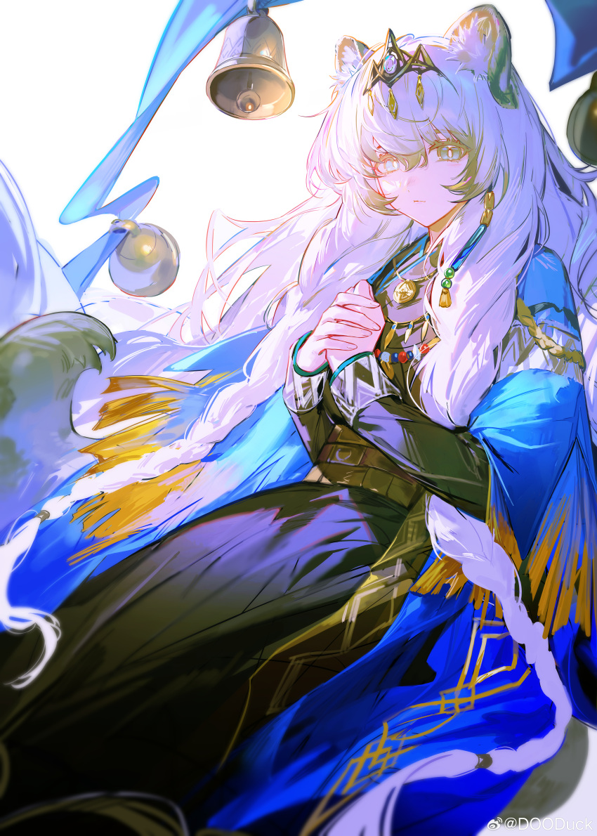 1girl, absurdres, animal_ear_fluff, animal_ears, arknights, bell, bright_pupils, closed_mouth