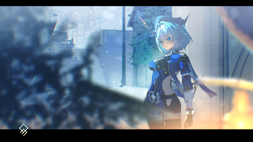 1girl, :o, absurdres, aqua_hair, artist_logo, belt, black_gloves, black_shorts
