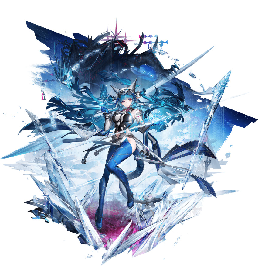 1girl, arknights, arknights:_endfield, blue_gloves, blue_hair, full_body, gloves, high_heels
