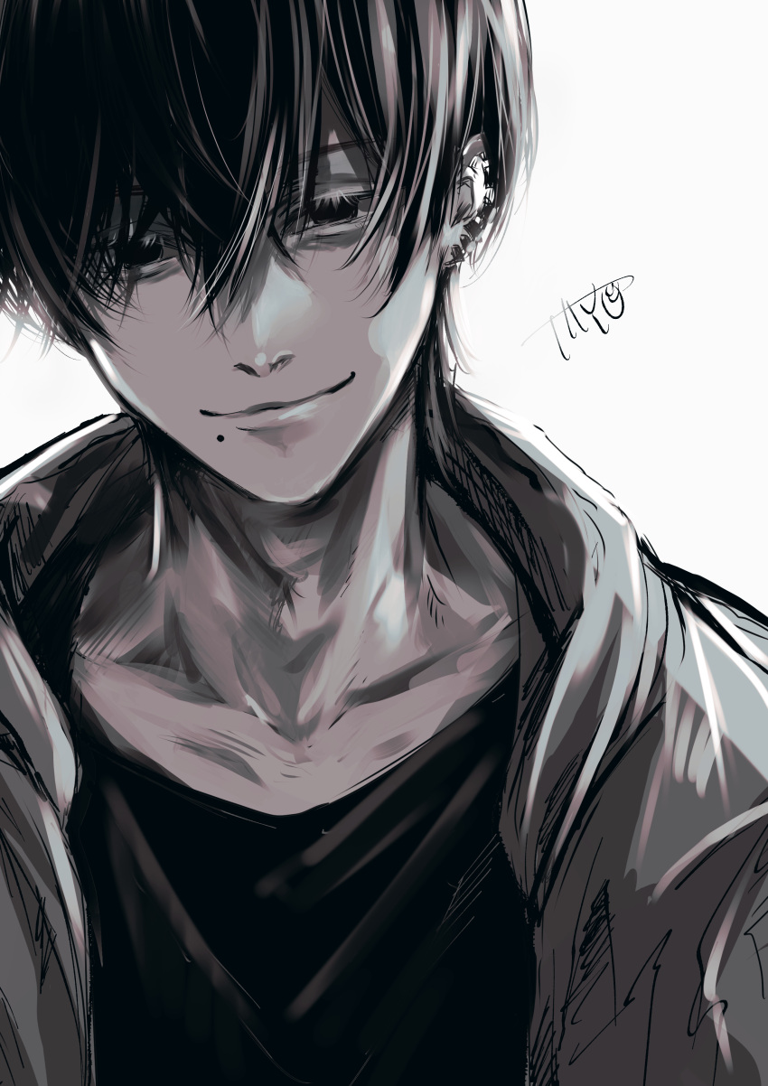 1boy, absurdres, black_eyes, black_hair, black_shirt, chainsaw_man, closed_mouth, collarbone