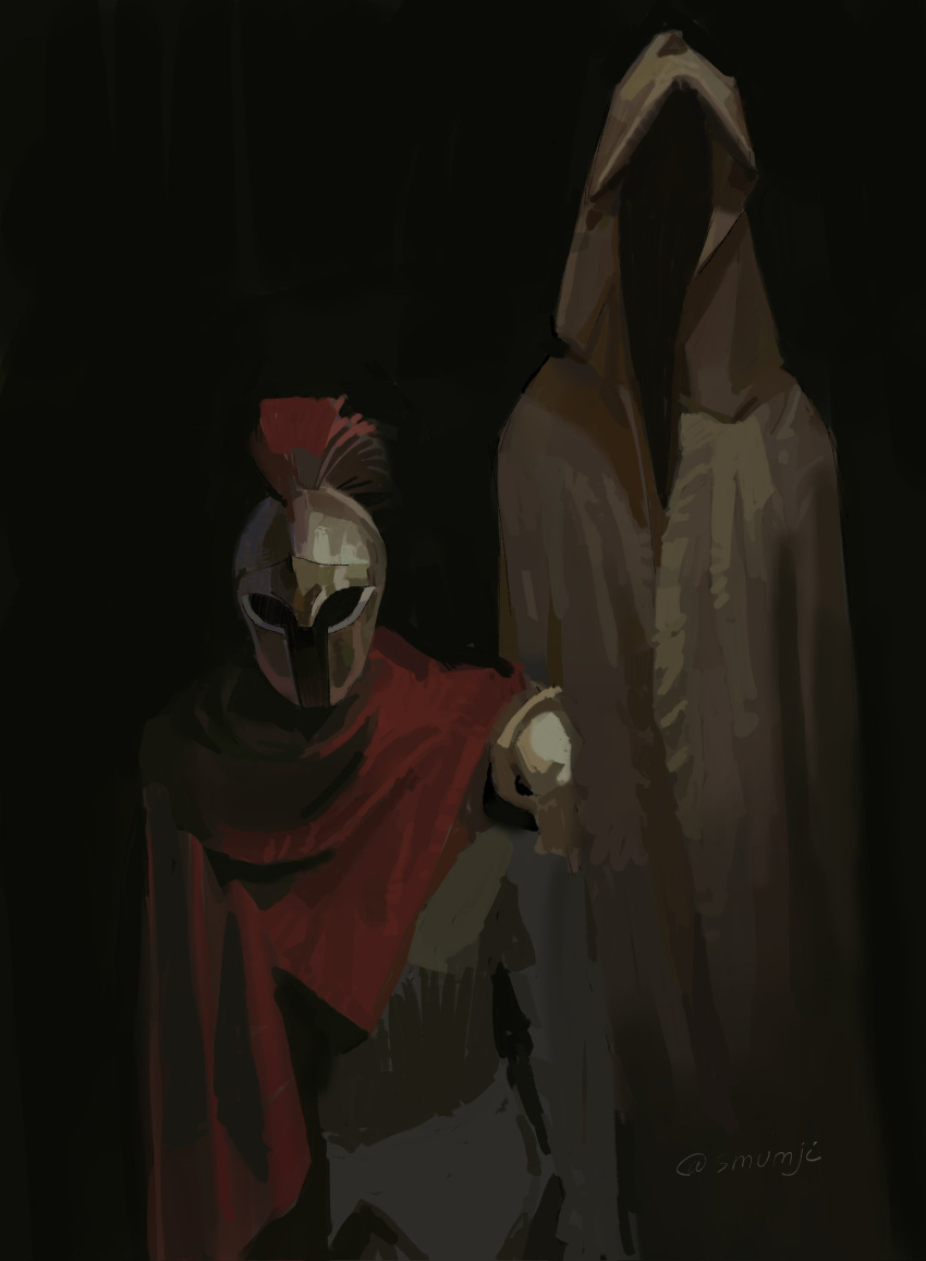 2others, armor, cloak, cowboy_shot, d3rlord3, faceless, facing_viewer, galea_helmet