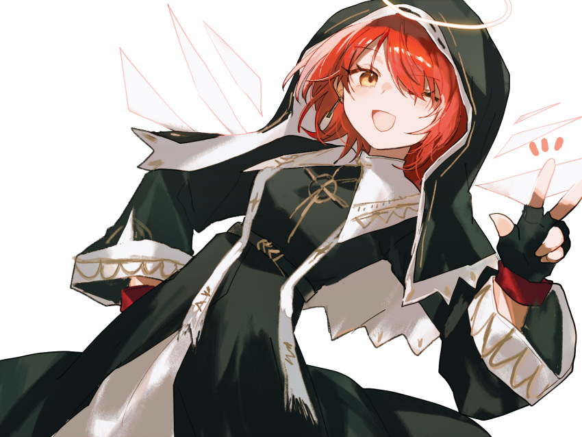 1girl, arknights, black_dress, black_veil, commentary_request, dress, exusiai_(arknights), exusiai_(nun)_(arknights)