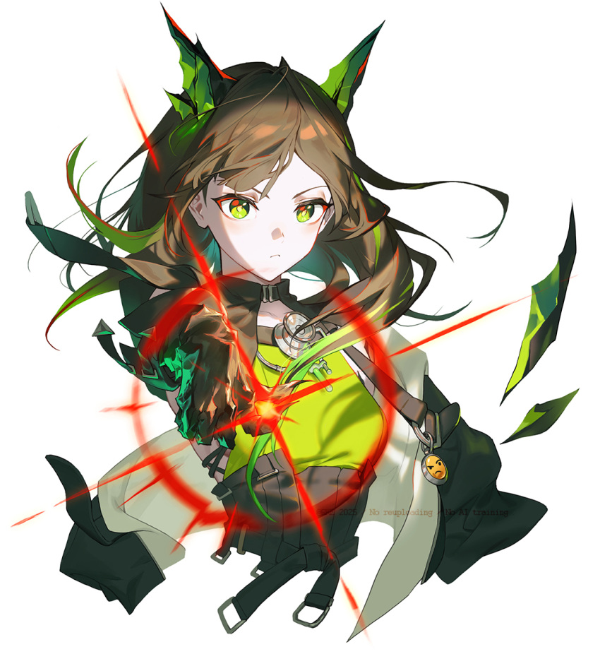 1girl, arknights, black_hair, black_jacket, closed_mouth, cropped_torso, diffraction_spikes, emoji