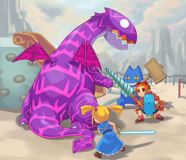 drill, goggles, goggles_on_head, gurumin, hammer, n3o2, parin, sword