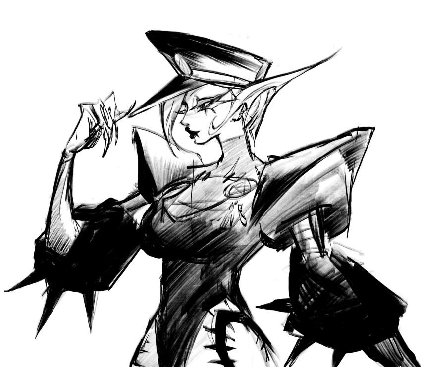 1girl, casa_corvo, fingernails, from_side, gachiakuta, hat, highres, leotard