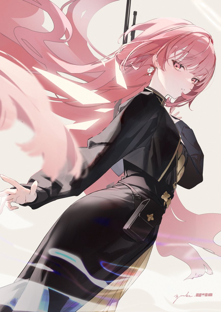 1girl, ai_arctic_warfare, arknights, black_dress, black_jacket, bolt_action, breasts, detached_wings