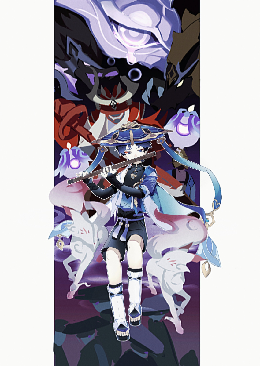 1boy, absurdres, amigasa, armor, belt, black_belt, black_bodysuit, black_bow