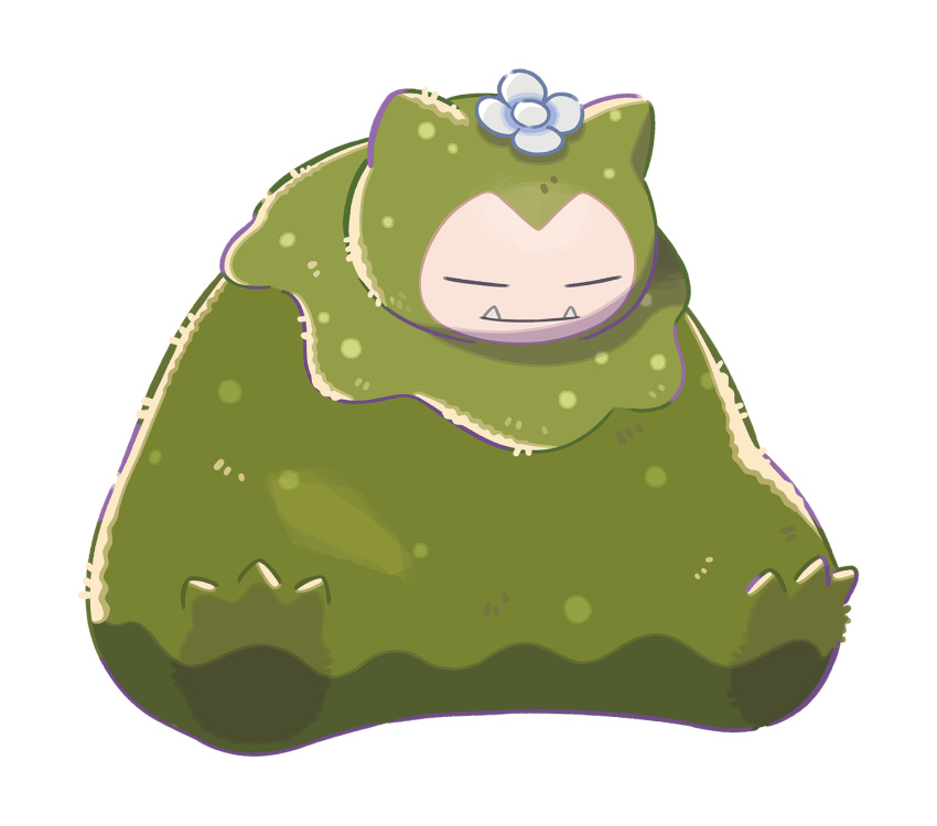 =_=, artist_request, closed_eyes, commentary, english_commentary, fangs, flower, full_body
