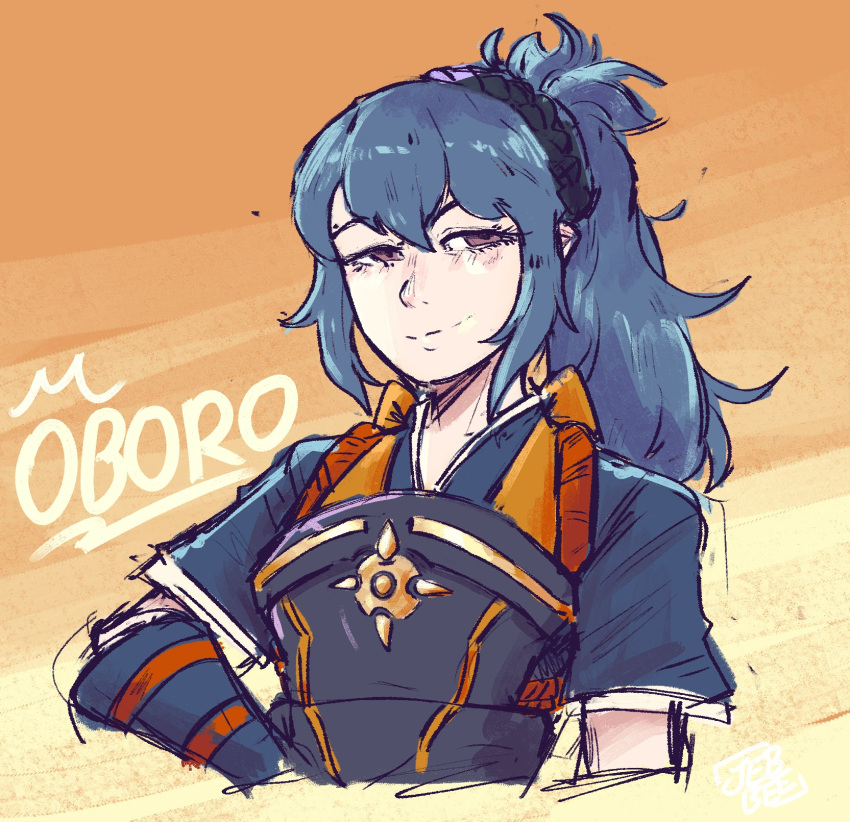 1girl, armor, blue_hair, braid, brown_eyes, character_name, crown_braid, fire_emblem