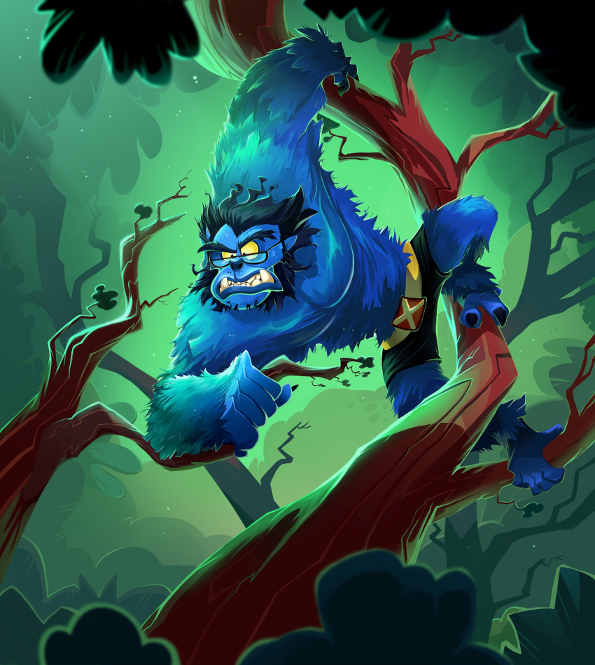 1boy, absurdres, beard, beast_(x-men), belt, black_pants, blue_fur, blue_hair