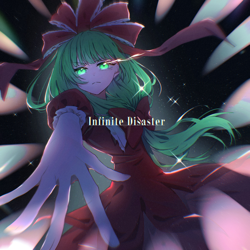 1girl, absurdres, blunt_bangs, bow, commentary, dress, frilled_ribbon, frills