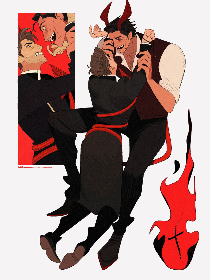 2boys, alternate_universe, arms_up, beard_stubble, black_hair, black_pants, black_robe, black_shoes