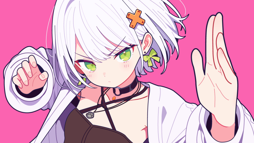 .live, 1girl, black_choker, blush, bow, choker, closed_mouth, commentary_request