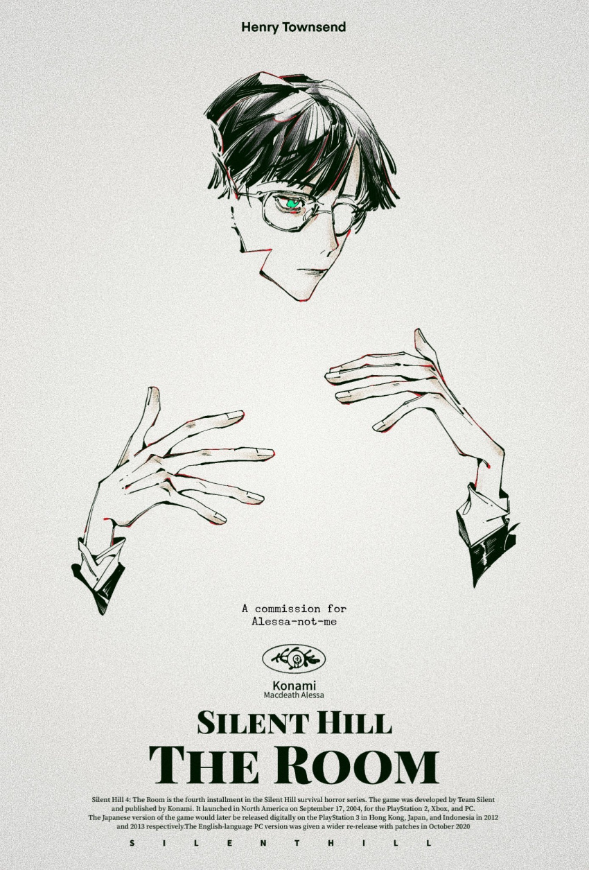 1boy, character_name, closed_mouth, commission, copyright_name, english_text, fingernails, glasses