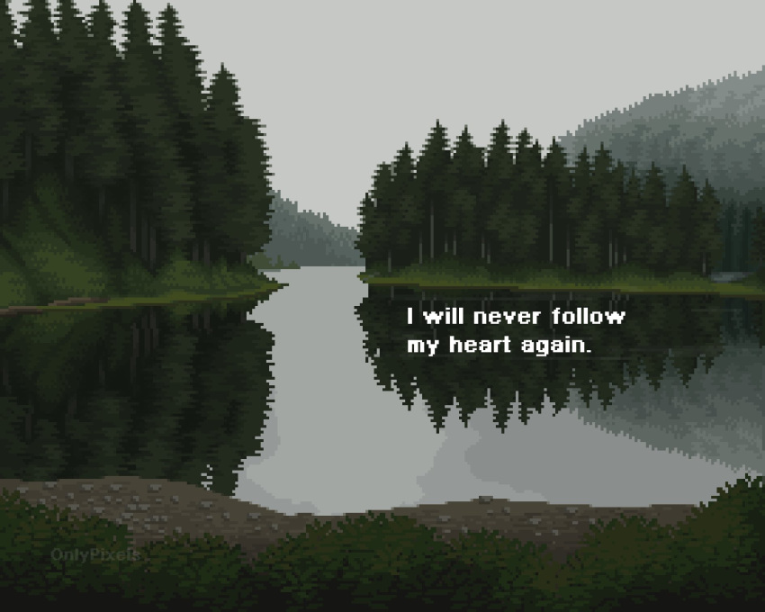 clear_sky, english_text, forest, grey_sky, hashtag-only_commentary, highres, mountainous_horizon, nature