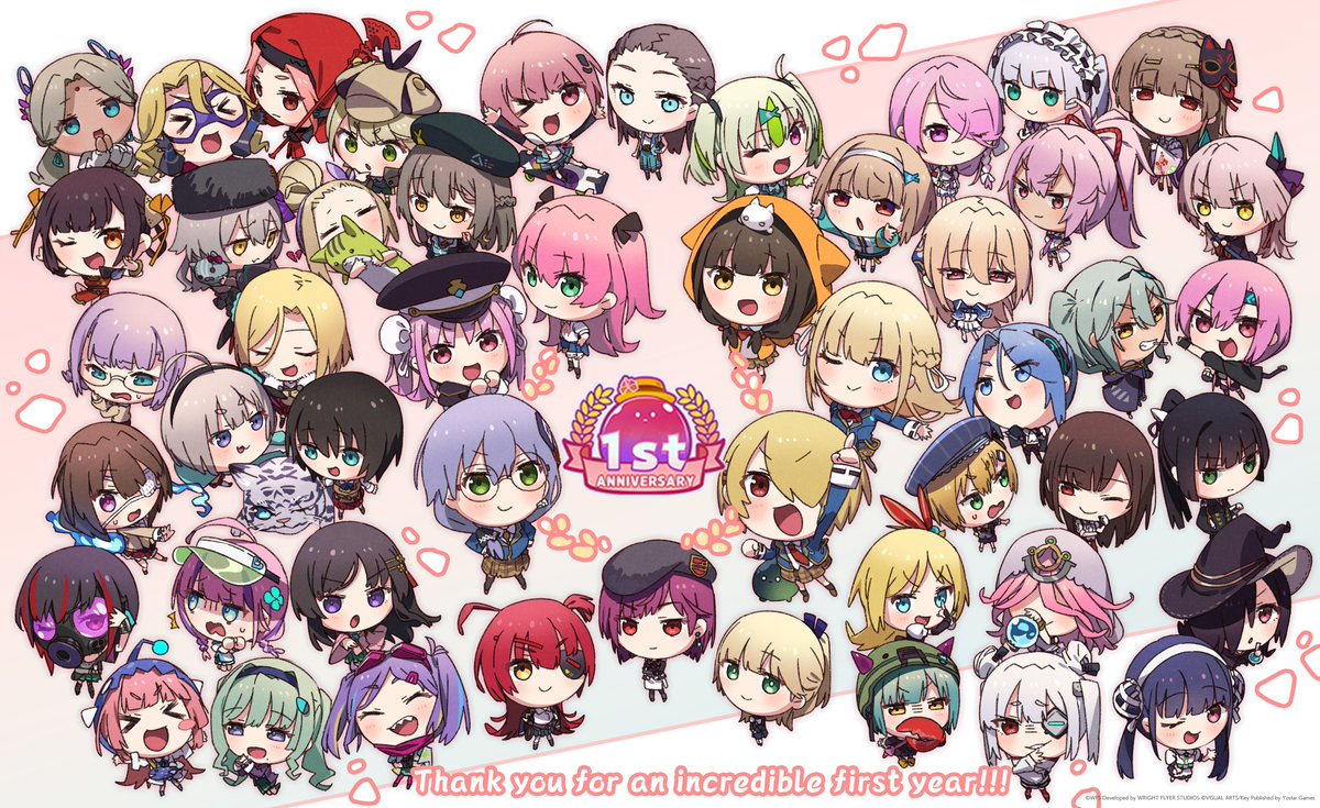 >_<, >_o, 6+girls, :3, :d, :o, ;), ;d, ahoge, aikawa_megumi, android, animal_ears, animal_hood, animal_on_head, anniversary, aoi_erika, aqua_eyes, aqua_hair, asakura_karen_(heaven_burns_red), asami_makiko_(heaven_burns_red), asymmetrical_bangs, beanie, beret, black_capelet, black_hair, black_hairband, black_headband, black_hoodie, black_jacket, blonde_hair, blue_cardigan, blue_eyes, blue_hair, blue_hoodie, blue_jacket, blunt_bangs, blush, blush_stickers, bow, braid, brown_eyes, brown_hair, bungo_yayoi, byakko_(heaven_burns_red), capelet, cardigan, carole_reaper, cat, cat_hood, charlotta_skopovskaya, chibi, closed_eyes, closed_mouth, company_name, copyright_name, cowboy_hat, dark-skinned_female, dark_skin, date_akari, double_bun, dress, eye_mask, eyepatch, fake_animal_ears, flower, frilled_hairband, frills, fur_hat, garrison_cap, gas_mask, glasses, goggles, green_eyes, green_hair, green_hoodie, grey_hair, hair_between_eyes, hair_bow, hair_bun, hair_ornament, hair_over_one_eye, hair_ribbon, hairband, hairclip, hanamura_shiki, hand_fan, hat, headband, heaven_burns_red, higuchi_seika, hiiragi_kozue, holding, hood, hood_up, hooded_jacket, hoodie, horns, irene_redmayne, ishii_iroha, izumi_yuki_(heaven_burns_red), jacket, japanese_clothes, kanzaki_adelheid, kayamori_hinata, kayamori_ruka, key_(company), kimono, kiryuu_miya, kunimi_tama, kura_satomi, kurozawa_maki, li_yingxia, long_hair, long_sleeves, looking_at_viewer, low_twintails, maid, maid_headdress, maria_de_angelis, maruyama_kanata, mask, mask_on_head, matsuoka_chiroru, mikoto_fubuki, military_hat, minase_ichigo, minase_sumomo, mizuhara_aina, mole, monocle, mouth_mask, multicolored_hair, multiple_girls, murohushi_risa, nanase_nanami_(heaven_burns_red), narby_(heaven_burns_red), natsume_inori, necktie, newsboy_cap, nikaidou_misato, nun, official_art, ogasawara_hisame, on_head, one_eye_closed, one_eye_covered, ooshima_ichiko, ooshima_isuzu, ooshima_minori, ooshima_muua, ooshima_niina, ooshima_yotsuha, open_clothes, open_jacket, open_mouth, orange_eyes, orange_hoodie, orange_jacket, pants, parted_bangs, peaked_cap, pink_eyes, pink_hair, pirate_hat, pleated_skirt, police, police_hat, police_uniform, ponytail, purple_hair, purple_hoodie, red-framed_eyewear, red_eyes, red_hair, red_hoodie, red_necktie, red_ribbon, ribbon, sakuraba_seira, satsuki_mari, scarf, school_uniform, semi-rimless_eyewear, shirakawa_yuina, shirt, short_hair, siblings, side_ponytail, sisters, skirt, sleep_mask, smile, streaked_hair, sugawara_chie, tenne_miko, tezuka_saki, top_hat, toujou_tsukasa, tsukishiro_mona, twins, twintails, two_side_up, ushanka, v-shaped_eyebrows, violet_eyes, visor_cap, vritika_balakrishnan, white_hair, white_hairband, witch_hat, x_hair_ornament, xd, yamawaki_bon_ivar, yanagi_mion, yellow_eyes, yostar