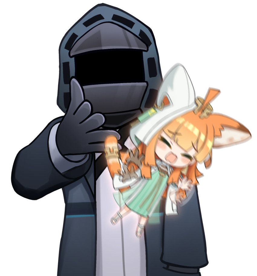 1girl, 1other, animal_ear_fluff, animal_ears, arknights, black_gloves, black_jacket, blush