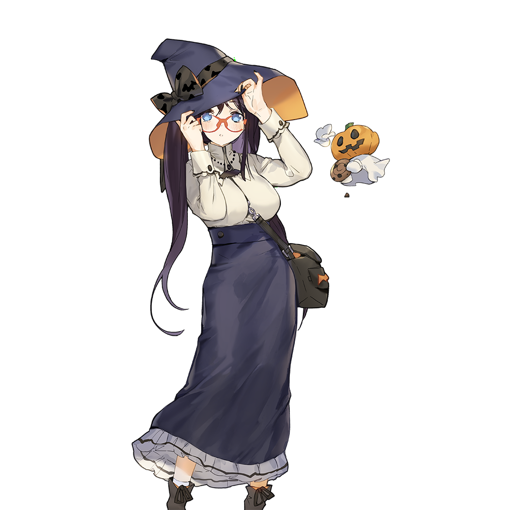 1girl, bag, black_bag, black_bow, blue_eyes, blue_hat, blue_skirt, bow