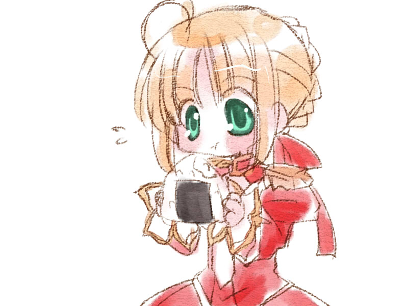 ahoge, blonde_hair, chibi, dress, epaulettes, fate/extra, fate/stay_night, fate_(series)