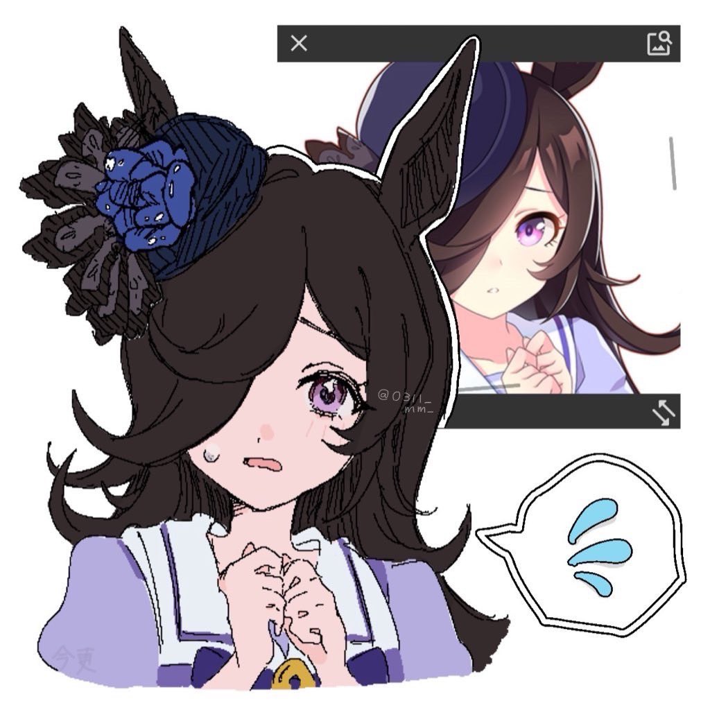 0311_mm, 1girl, animal_ears, blue_flower, blue_hat, blue_rose, blush, bow
